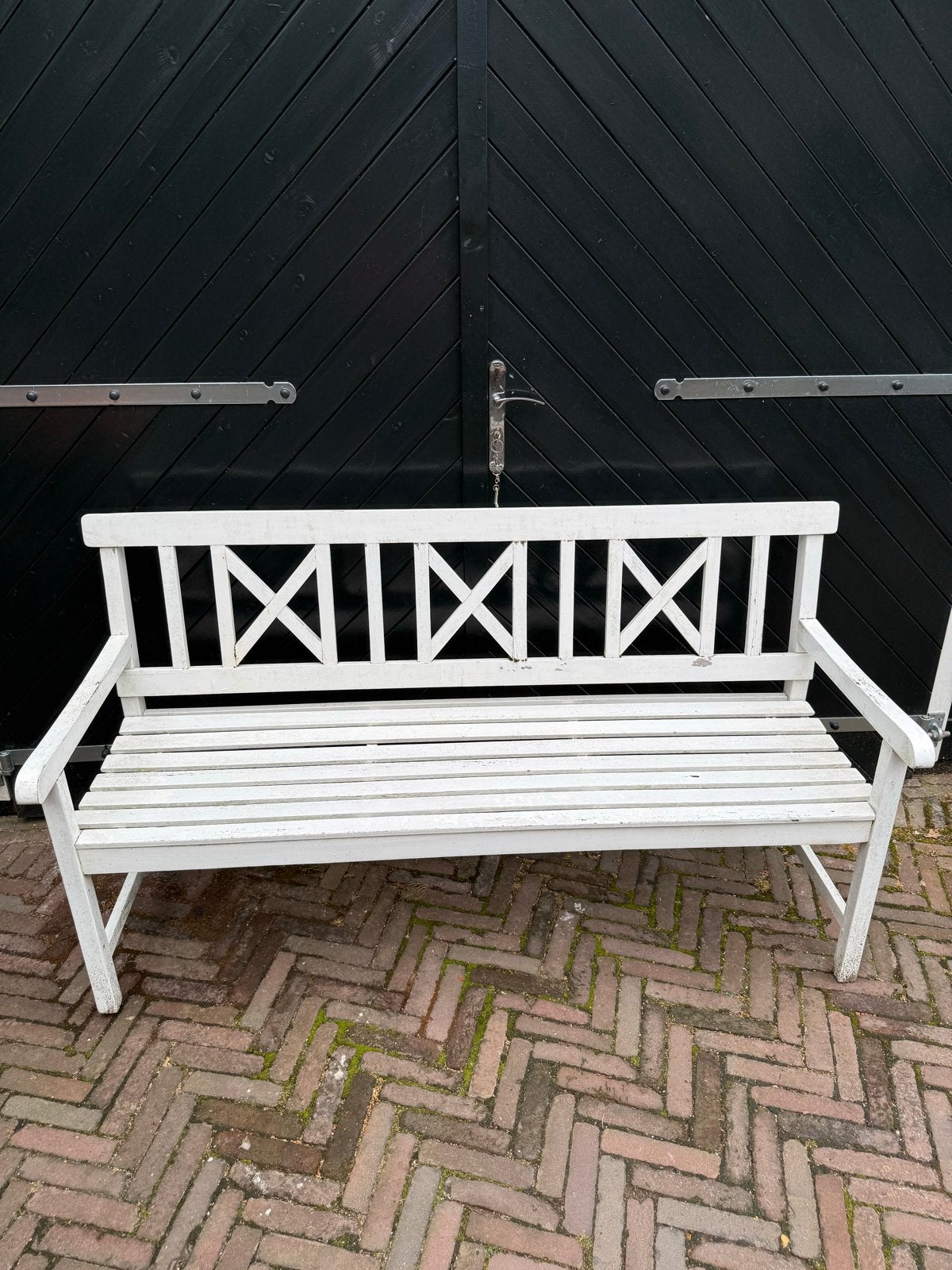 Hardhouten tuinbank wit - 155 cm breed, Tuin en Terras, Ophalen, Gebruikt, Hout