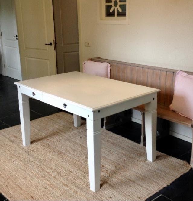 Massieve witte eettafel met lades, Huis en Inrichting, Tafels | Eettafels, Ophalen, Gebruikt, 100 tot 150 cm, 50 tot 100 cm