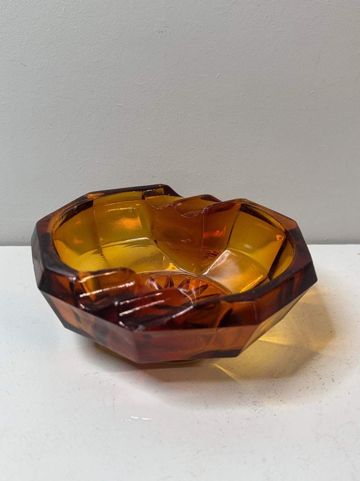 Vintage Amberkleurige Glazen Asbak, Ophalen of Verzenden