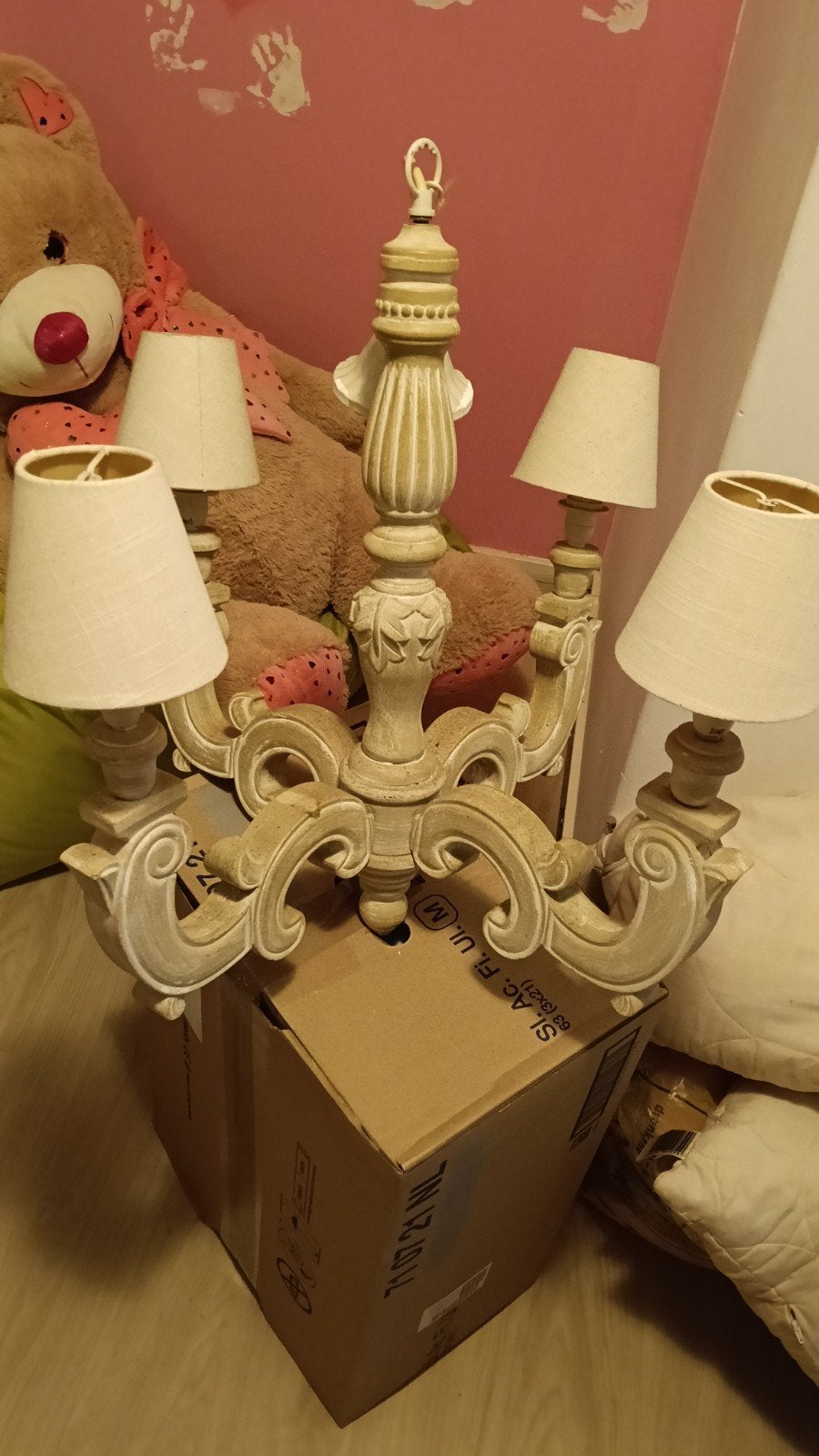 Elegante Houten Kroonluchter, Ophalen, Gebruikt, Hout