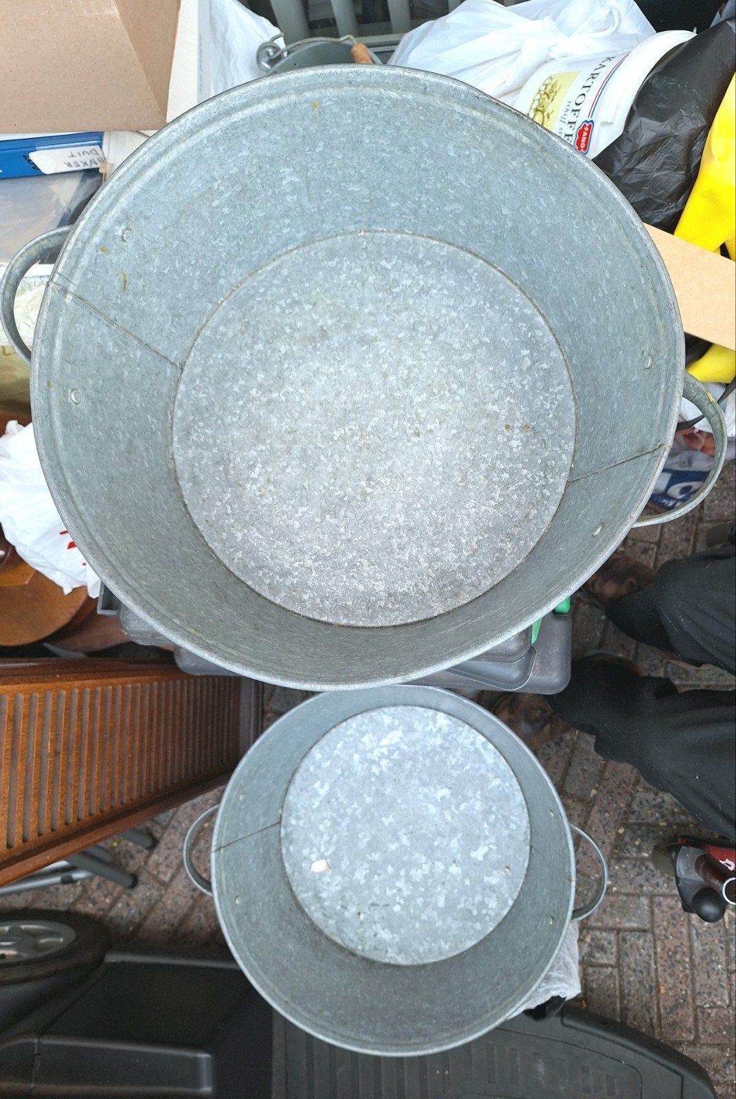 Zinken rondom teilen round zinc tubs or basinss, Ophalen of Verzenden, Gebruikt