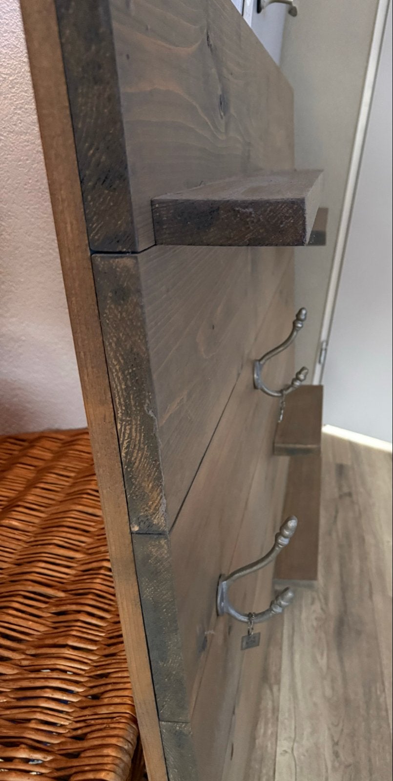 Houten Wandpaneel met haken en planken - 125x101 cm, Huis en Inrichting, Ophalen, Gebruikt, Hout, Bruin