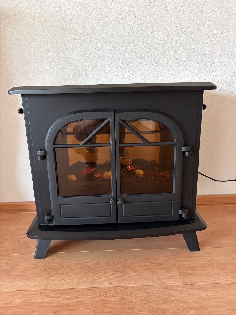 Hout openhaardmantel met elektrische kachel, Huis en Inrichting, Kachels, Ophalen, Overige soorten, Elektrisch, Zo goed als nieuw