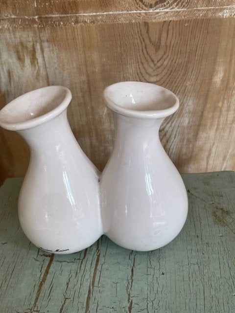 Dubbel vaasje wit porselein. Riviera Maison. Tulpenvaasje., Ophalen, Zo goed als nieuw, Wit