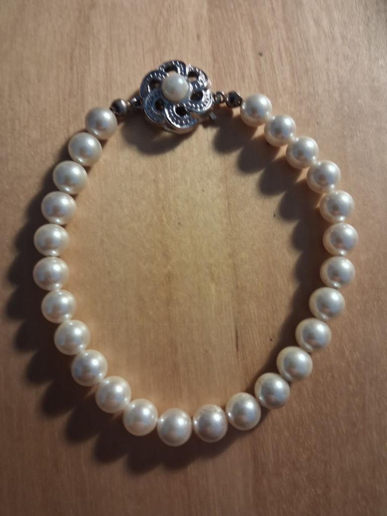 Parel armband 1 rij met zilver slot, Verzenden, Nieuw, Zilver, Overige materialen