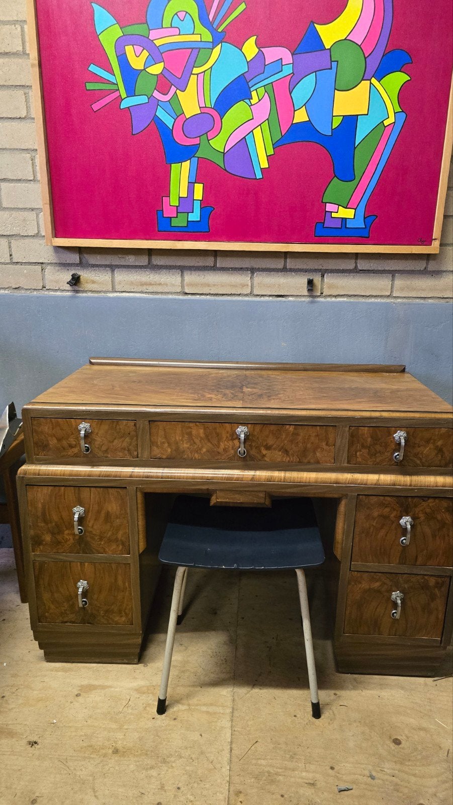 Art Deco Amsterdamse school notenhout bureau secretaire, Ophalen of Verzenden, Gebruikt