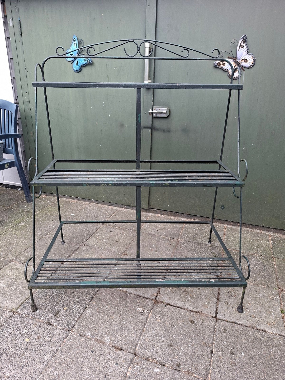 Metalen plantenrek inclusief bloembakken., Tuin en Terras, Bloempotten, Ophalen, Gebruikt, Metaal, Minder dan 25 cm