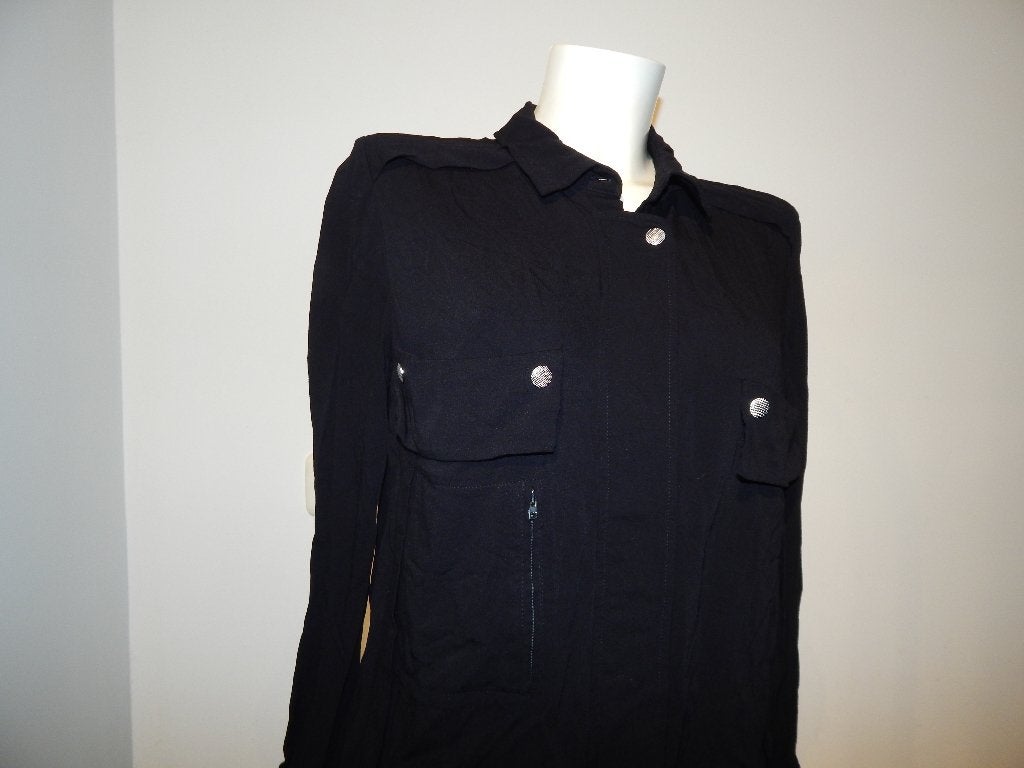 Iro zwarte stoere blouse zilveren drukkers zak rits 40, Maat 38/40 (M), Verzenden, Zwart, Iro