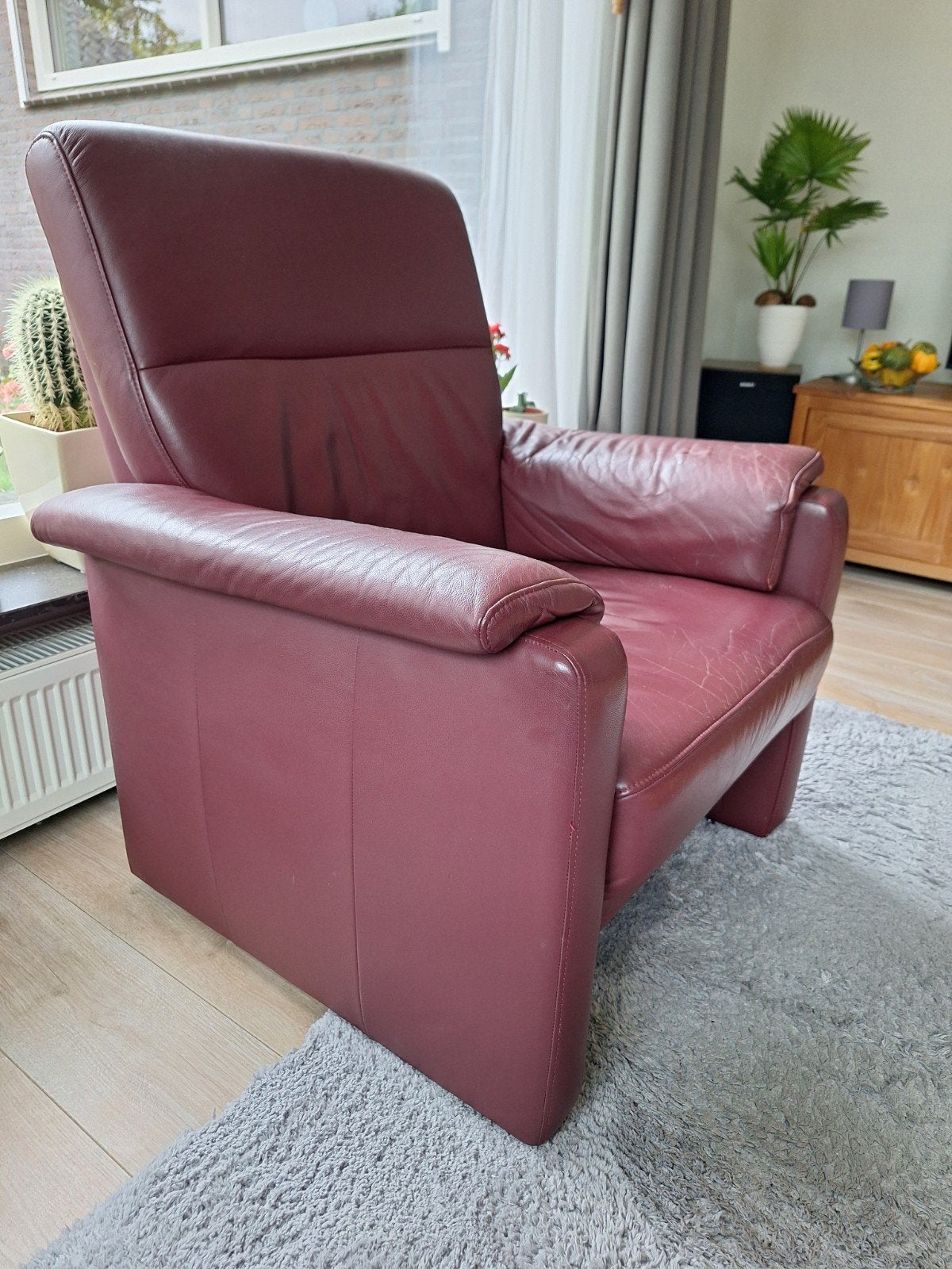 Rood lederen fauteuil, Ophalen, Gebruikt, 50 tot 75 cm, Leer