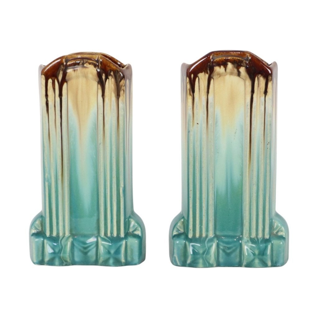 Belgische Art Deco Vazen Turquoise Aardewerk Thulin 22cm, Antiek en Kunst, Ophalen of Verzenden