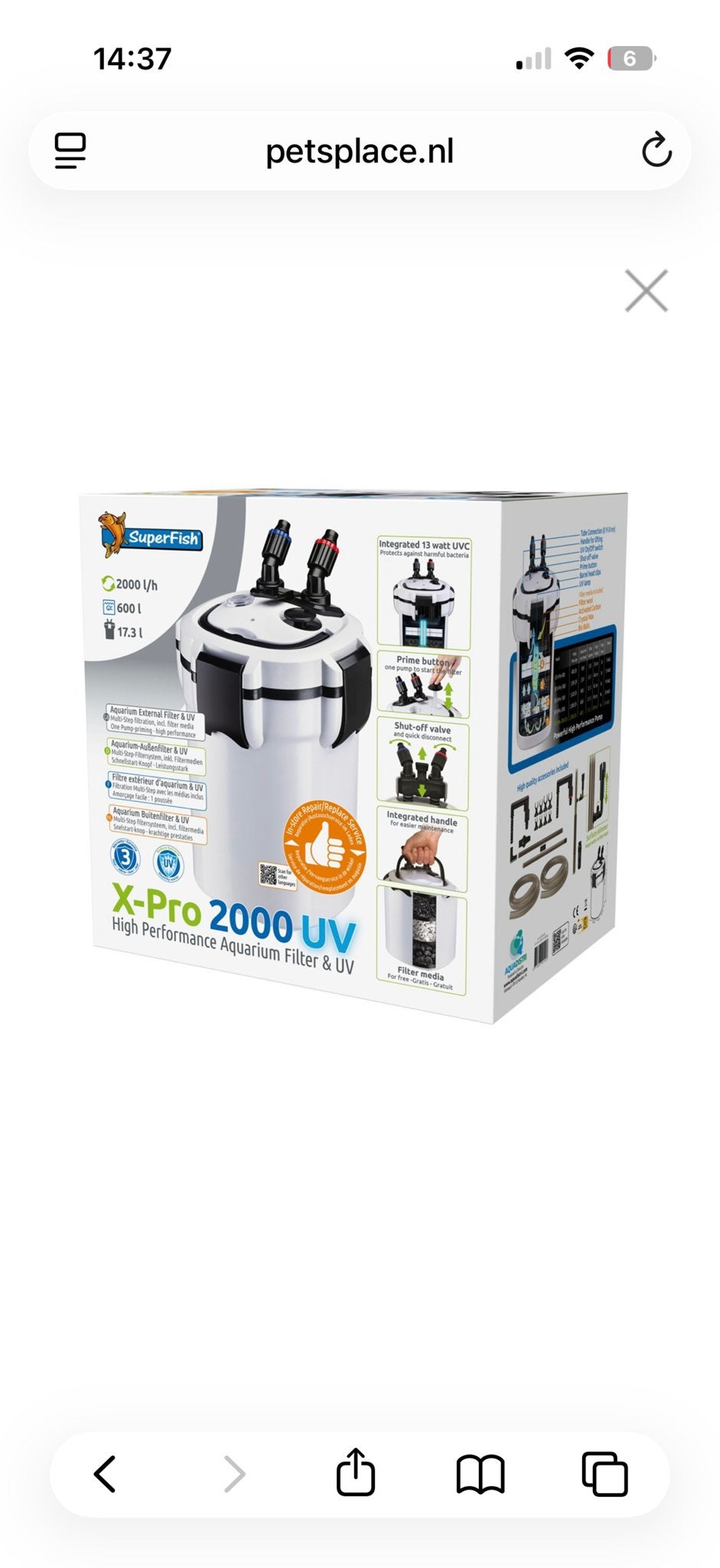 Superfish X-pro 2000 UV aquarium 500 liter filter, Dieren en Toebehoren, Ophalen of Verzenden