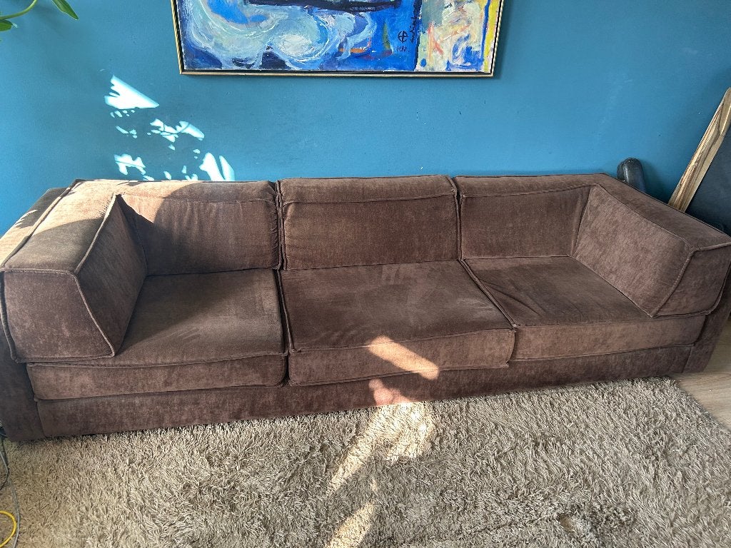 Gratis af te halen. Mooi bruin fluwelen bankstel, Huis en Inrichting, Ophalen, Gebruikt, 150 tot 200 cm, Driepersoons