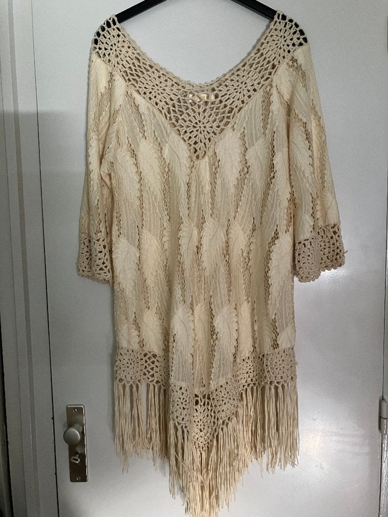 tuniek Boho gypsy / ibiza stijl cremekleurig  Maat M, Ophalen of Verzenden, Zo goed als nieuw, Maat 38/40 (M), Beige