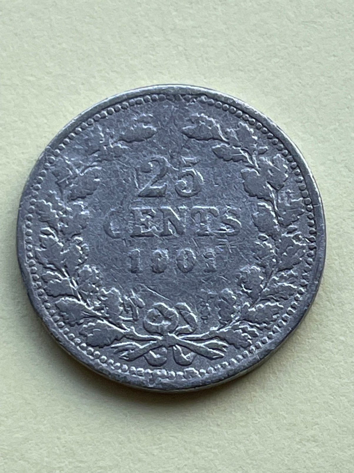 Kwartje 1901 afslag in lood of tin gewicht 2,94 gram,, Ophalen of Verzenden, Koningin Wilhelmina, 25 cent