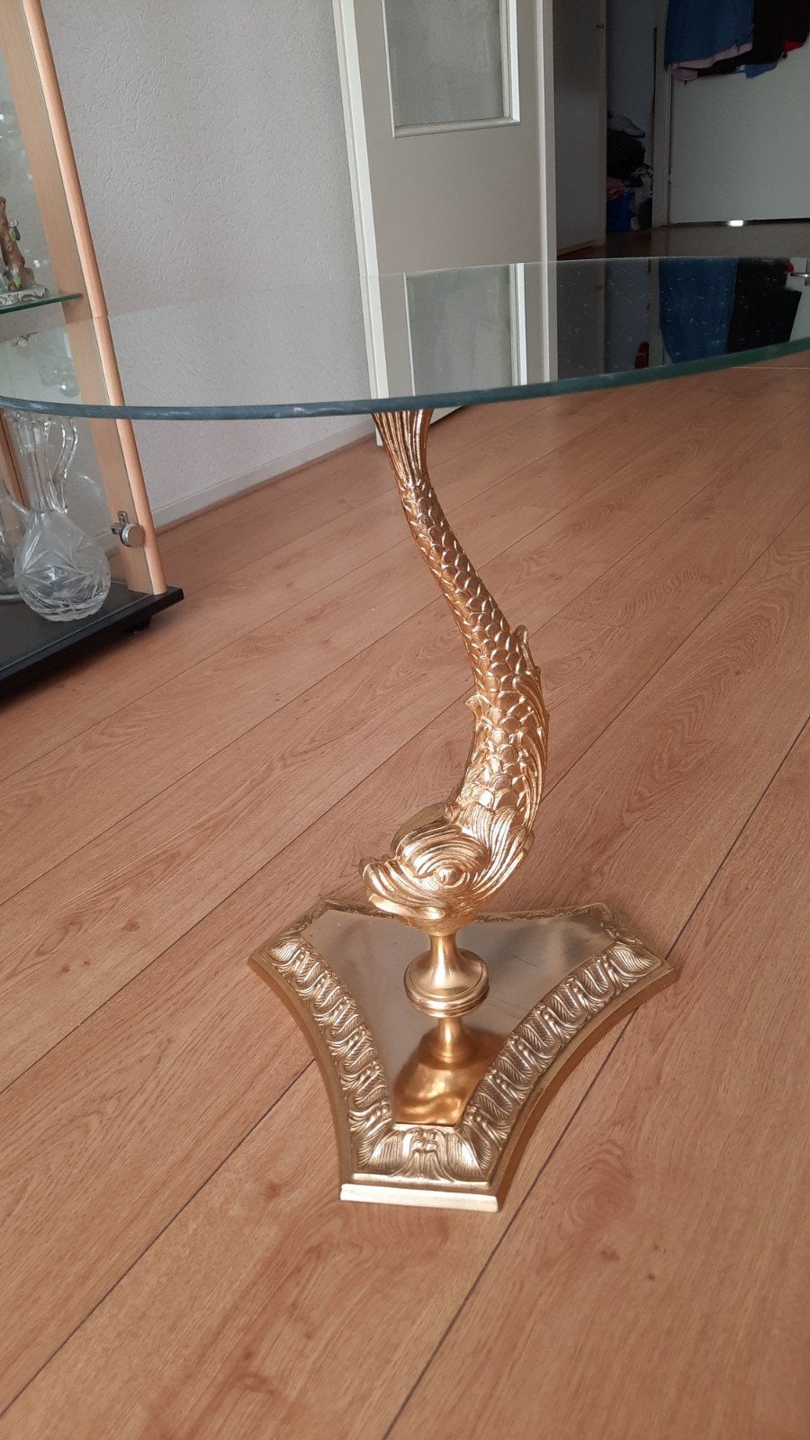 Zware koperen salontafel met glazen blad, Ophalen, Koper