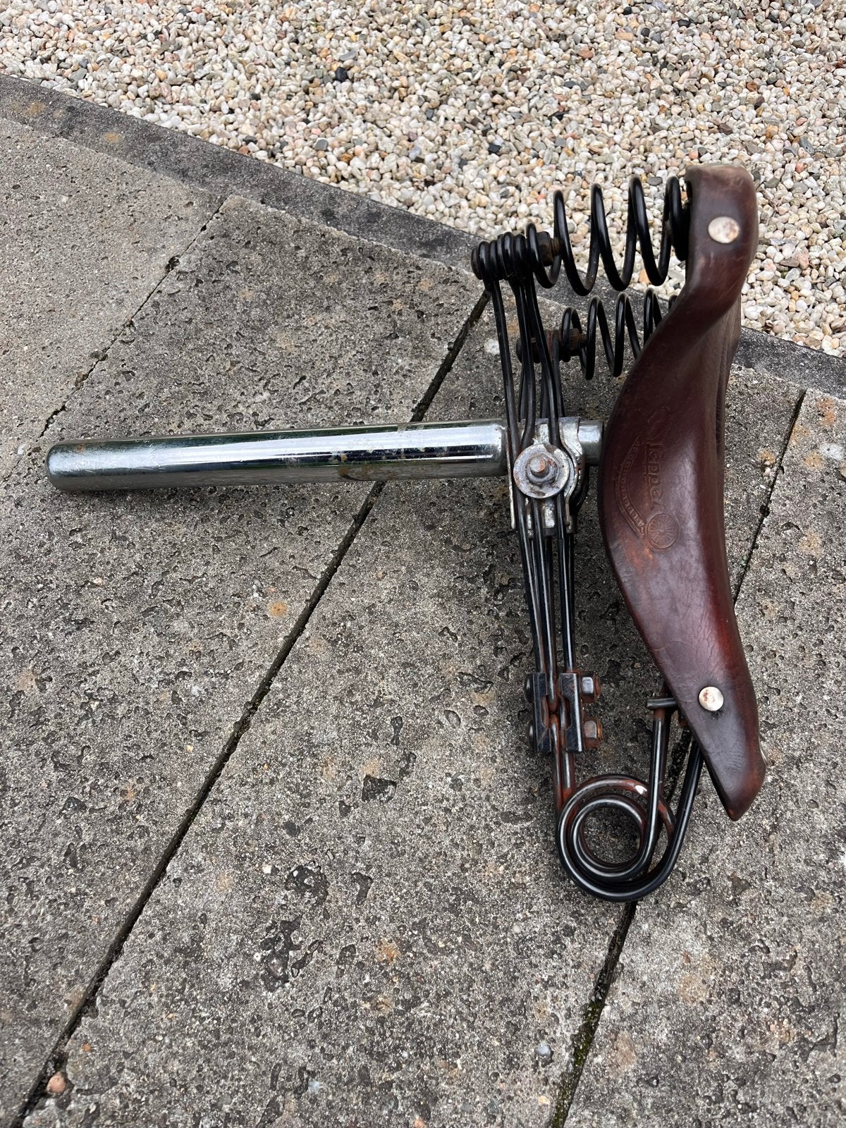 Vintage Leren Fietszadel met Veren - Lepper, Ophalen, Gebruikt, Leer, Zadel
