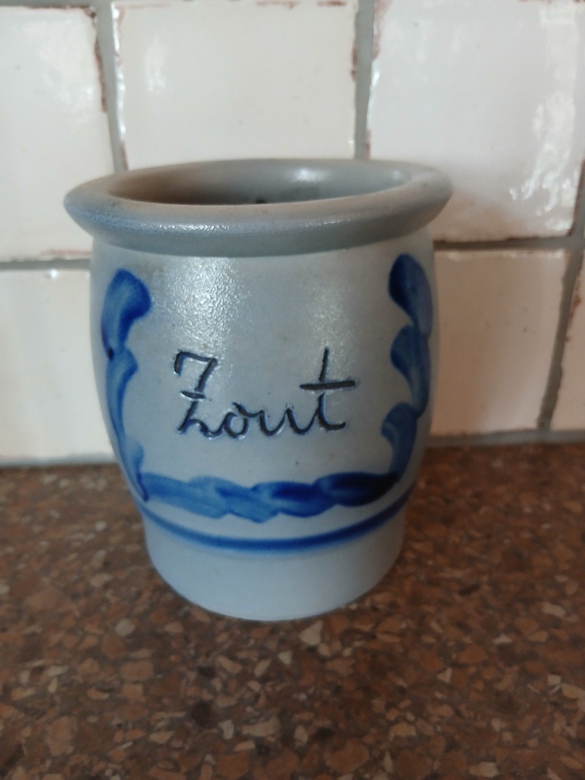 Antiek Zoutvat van Keramiek - Blauw en Grijs, Antiek en Kunst, Ophalen of Verzenden