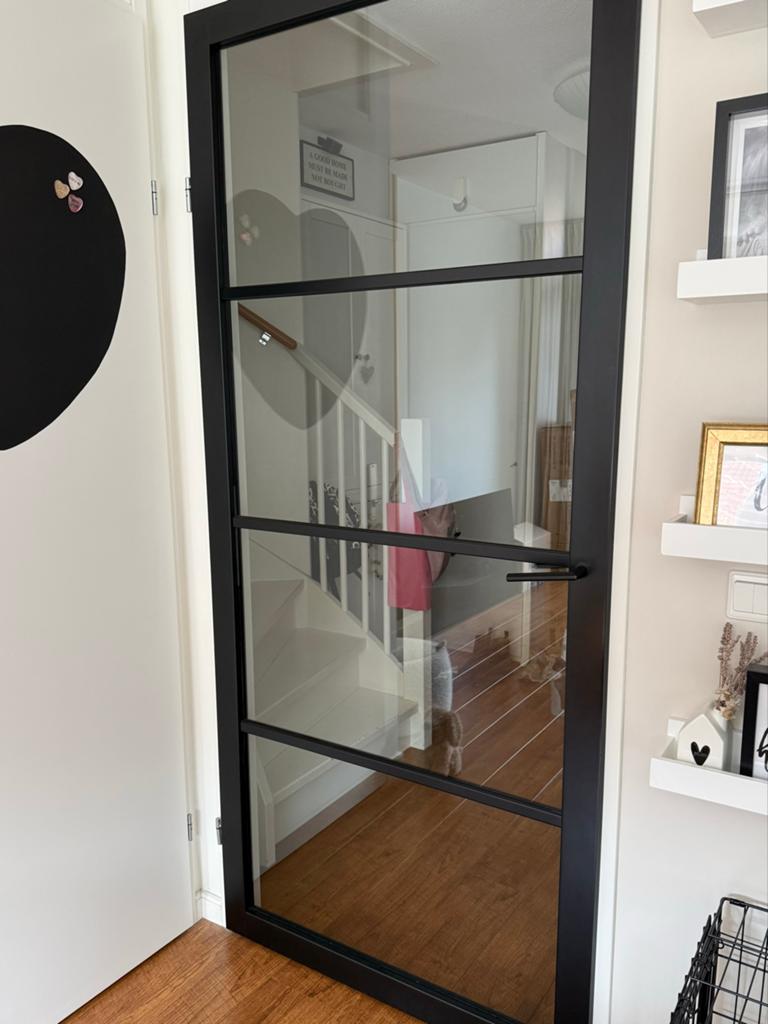 Staal look opdekdeur zwart 211,5 x 93 linksdraaiend, Doe-het-zelf en Verbouw, Gebruikt, 80 tot 100 cm, Binnendeur, Ophalen of Verzenden