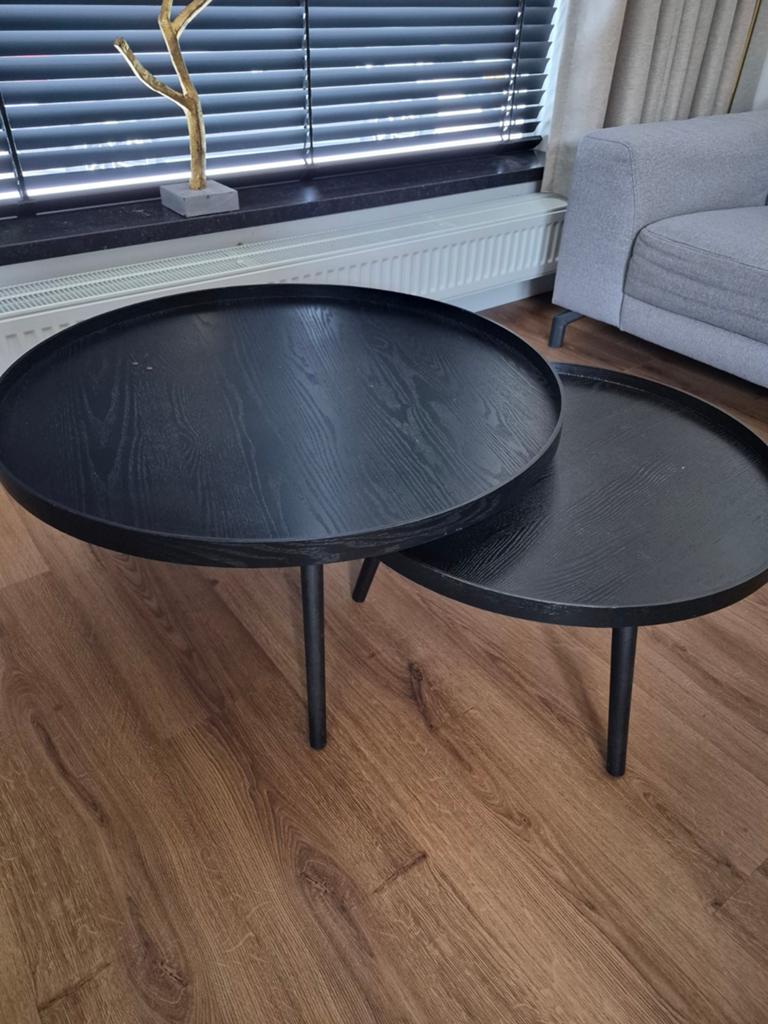 Salontafel set van Woood zwart, Huis en Inrichting, Tafels | Salontafels, Ophalen, Gebruikt, 50 tot 100 cm, Rond