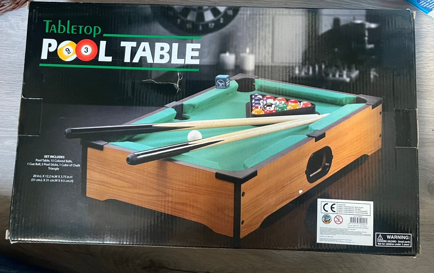 Pooltafel tafelmodel nieuw in doos 31x51cm, Ophalen of Verzenden, Zo goed als nieuw, Pooltafel