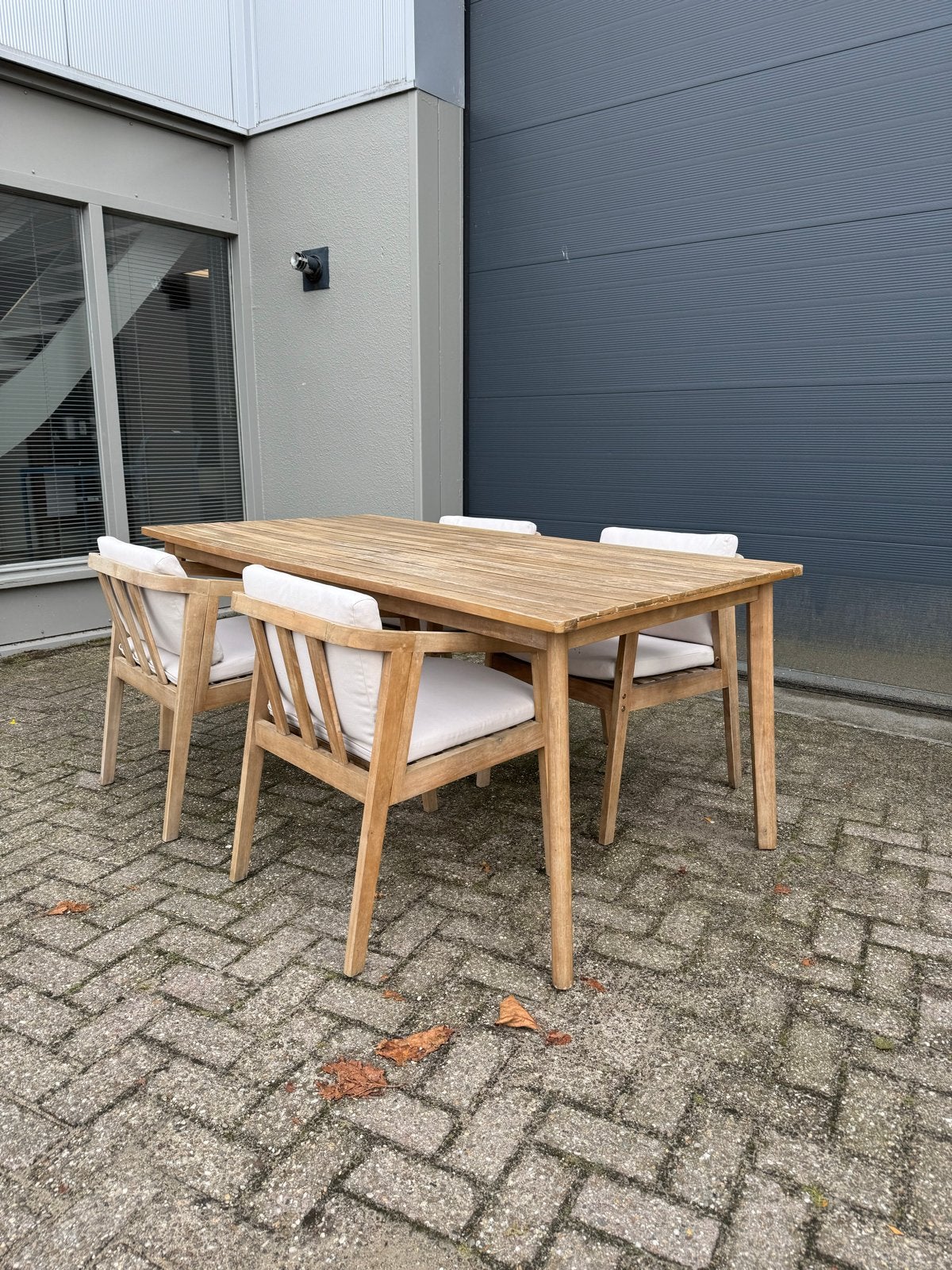 Kaela Acaciahouten Tuintafel (180x90cm) met 4 Stoelen, Ophalen, Gebruikt, Rechthoekig, Hout