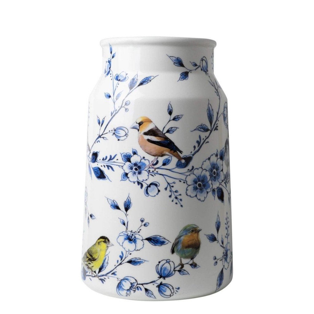 Heinen Delfts Blauw Vaas Melkbus Vogels 32 cm, 32 cm, Nieuw, Ophalen of Verzenden, Steen/keramiek