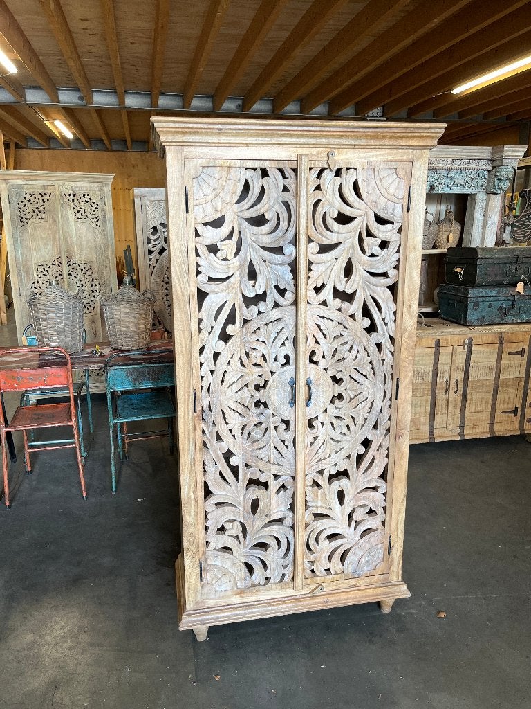 Handgesneden Kast uit India Uniek exemplaar Ibiza/Boho, Met plank(en), Ibiza/Boho/Botanisch, Nieuw, 50 tot 100 cm