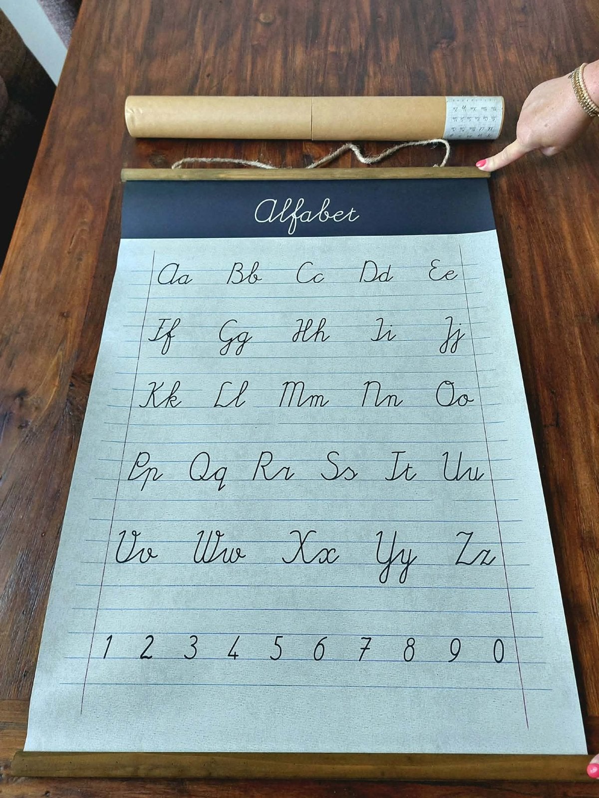 Vintage Alfabet Rolkaart - Schrijfletters en Cijfers, Ophalen of Verzenden, Overige thema's