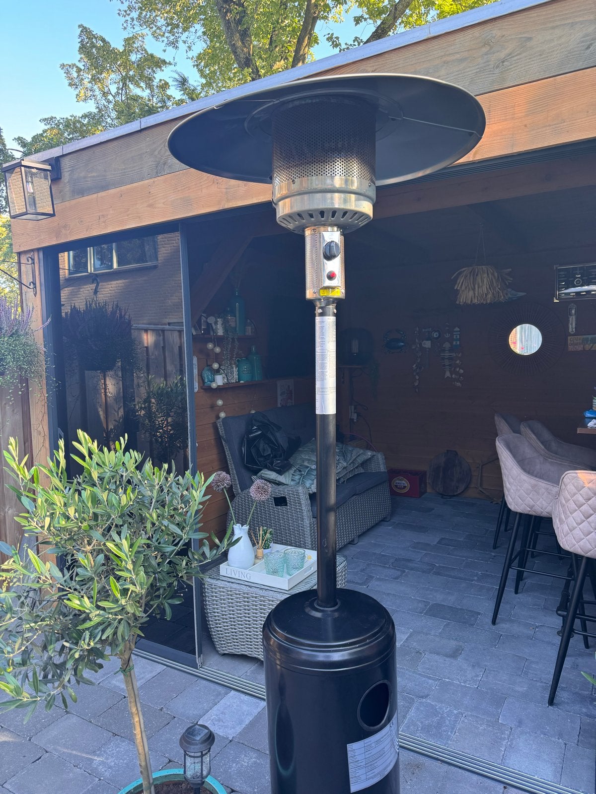 Zgan verplaatsbare terrasverwarmer op gas + hoes, 220cm, Tuin en Terras, Ophalen, Zo goed als nieuw, Gas, Vloer
