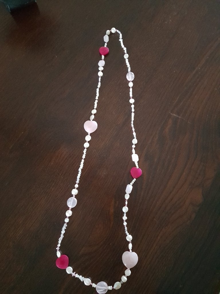 Lang parelcollier: echte parels, roze tourmalijn, roze kwart, Sieraden, Tassen en Uiterlijk, Kettingen, Nieuw, Ophalen of Verzenden