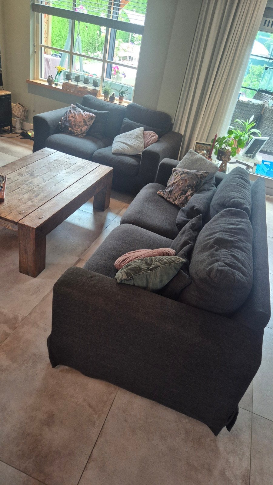 Zwarte 2- en 3-zits bankstel– Rofra Home, Huis en Inrichting, Ophalen, Gebruikt, 100 tot 125 cm, Driepersoons