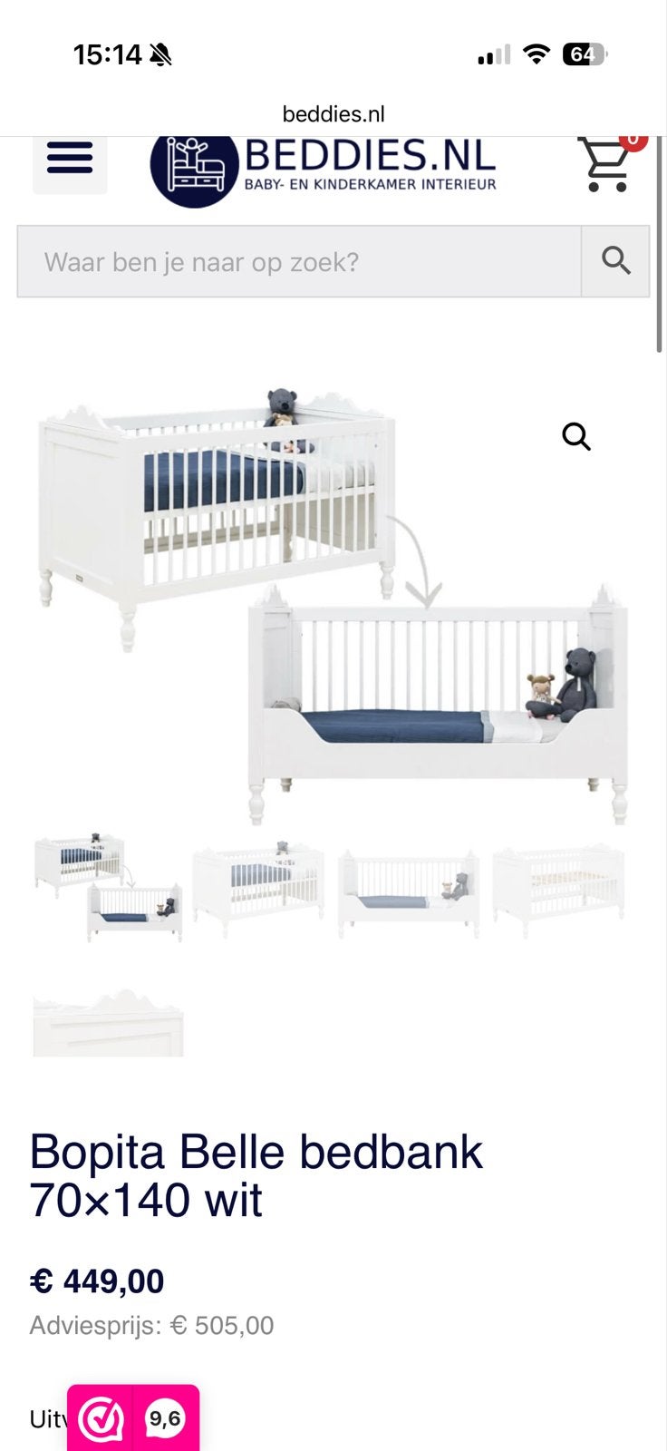 Bopita Belle meegroeibed 70x140cm met Aerosleep matras, Ophalen, Wit, 190 cm of minder, Hout