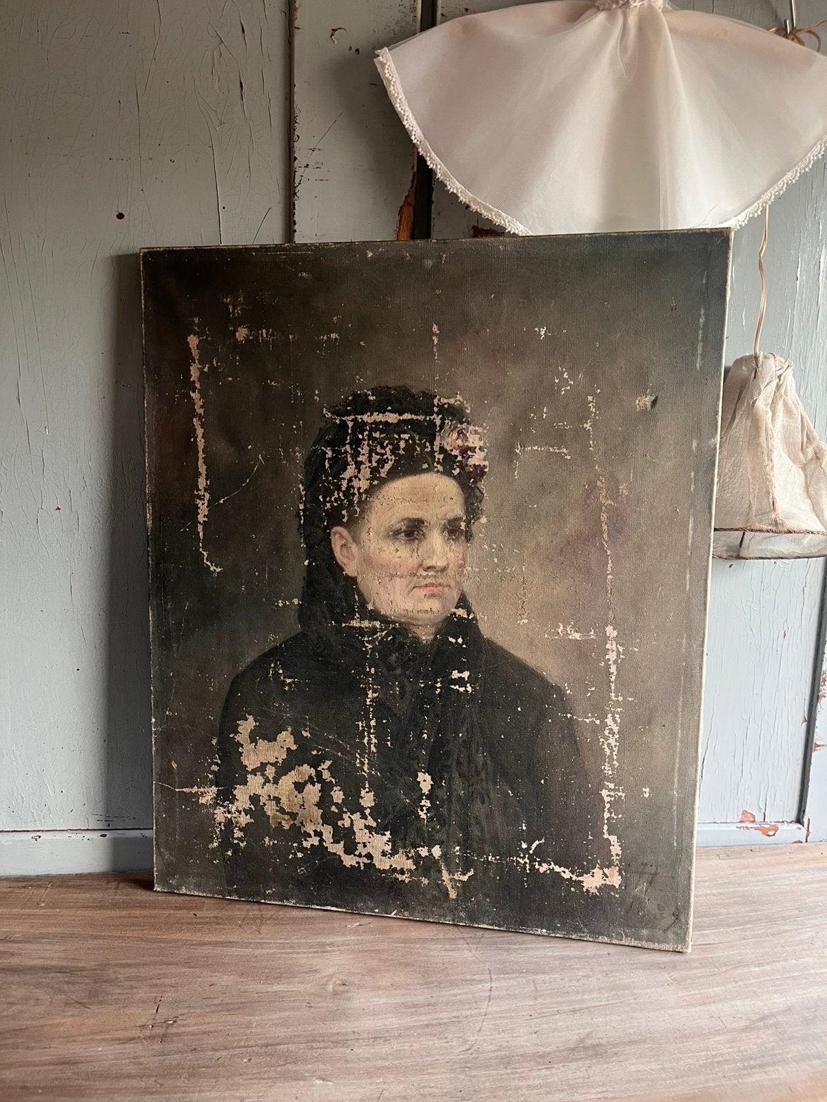 Oud shabby portet **het geruite roosje**, Antiek en Kunst, Curiosa en Brocante, Ophalen of Verzenden