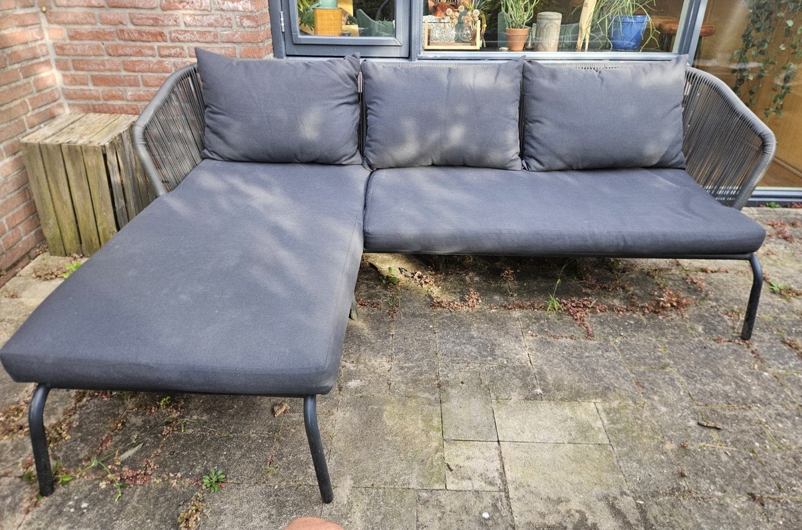 Comfortabele loungebank voor buiten met kussens tuinset bank, Tuin en Terras, Ophalen, Gebruikt, Metaal