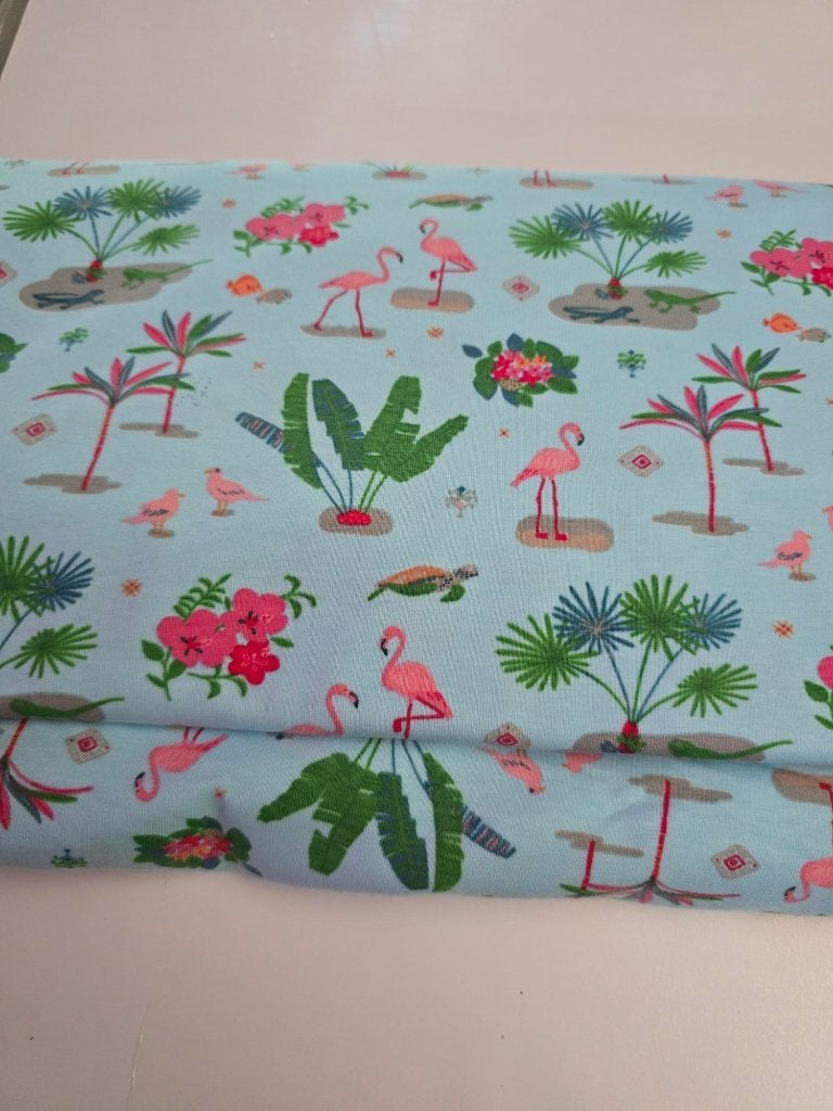 tricot tropical katoen blauw (110), Blauw, 120 cm of meer, Nieuw, Ophalen of Verzenden