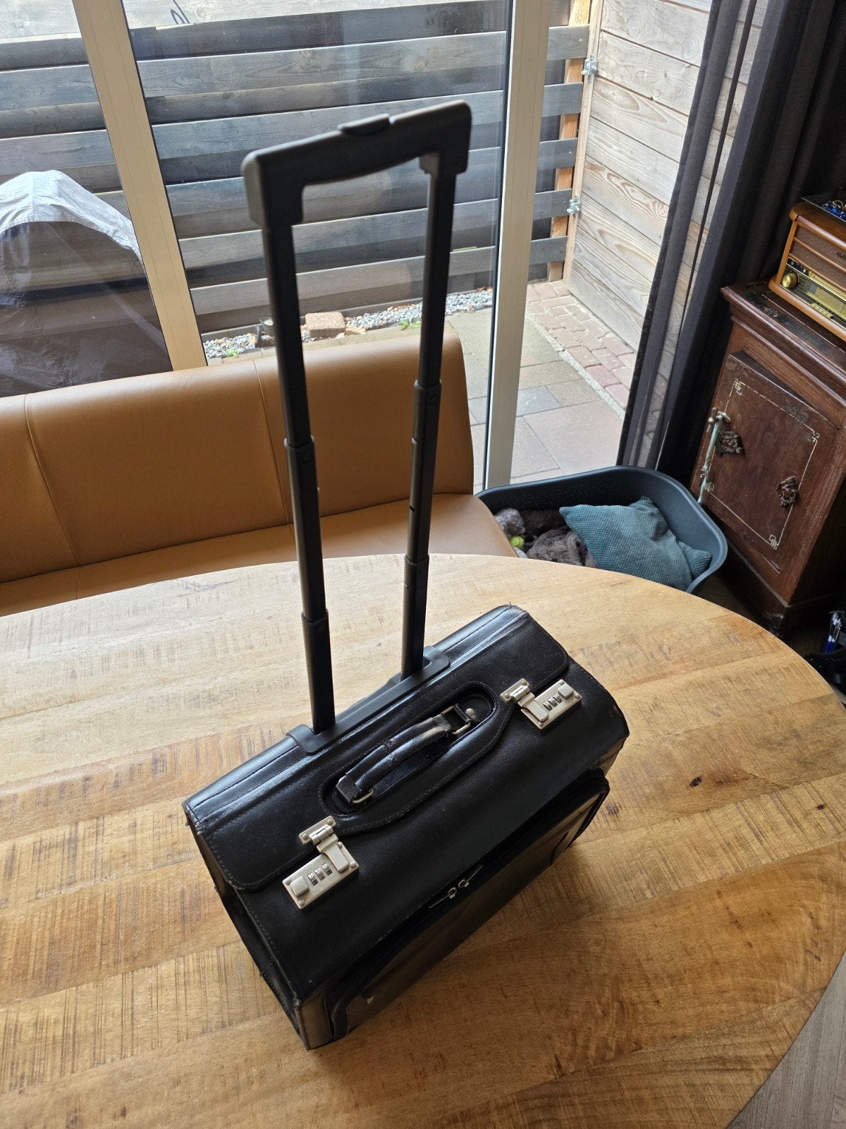 Lederen pilotenkoffer/ trolley, Ophalen of Verzenden, Gebruikt, Leer, Wieltjes