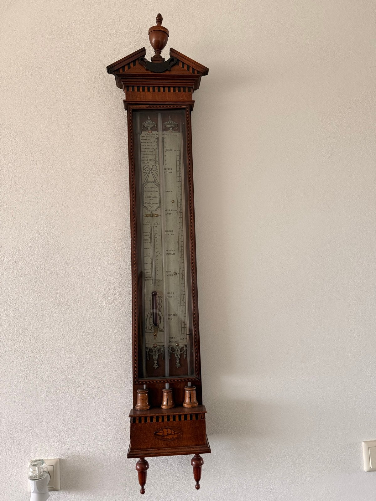 Antieke Bakbarometer Thermometer van J. Stoppani Amsterdam, Audio, Tv en Foto, Weerstations en Barometers, Ophalen, Gebruikt, Weerstation