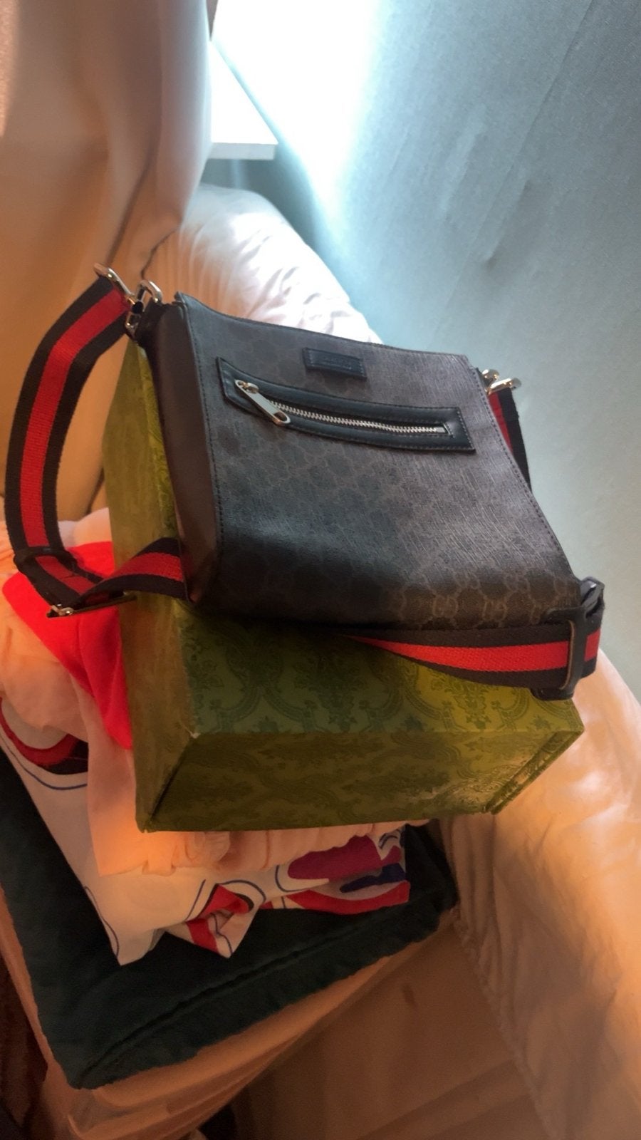 Gucci GG Supreme Messenger Tas met Webband, Ophalen, Zo goed als nieuw, Zwart, Schoudertasje