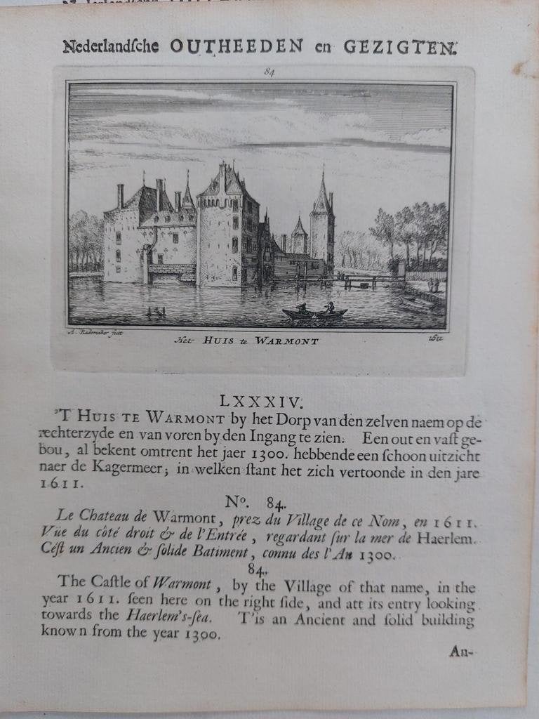 84 / Huis Warmont - Warmond Gravure A. Rademaker 1ste druk, Antiek en Kunst, Kunst | Etsen en Gravures, Ophalen of Verzenden