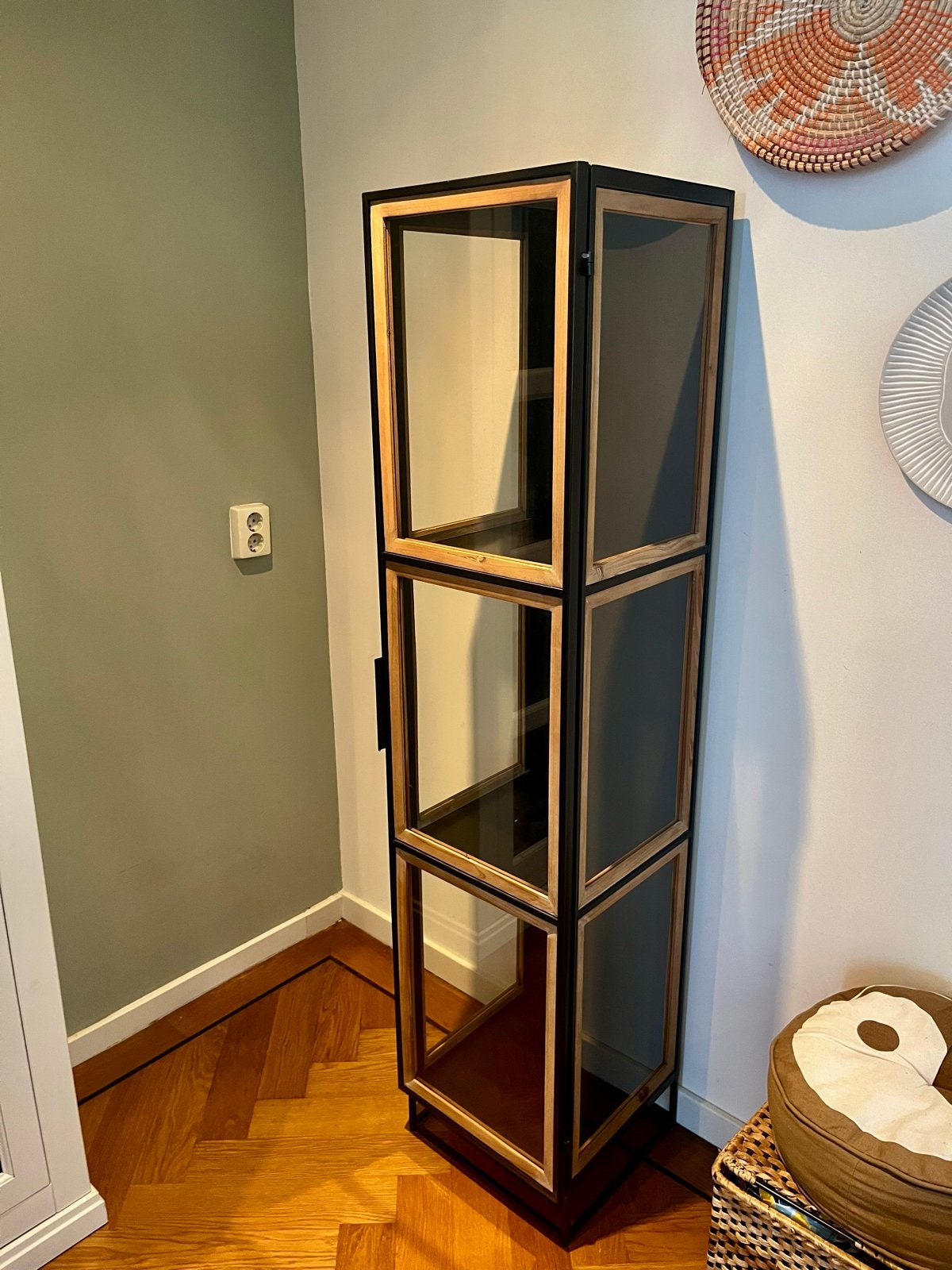 Industriële kast met glazen deur – zwart/hout, Ophalen, Minder dan 50 cm, Zo goed als nieuw, 25 tot 50 cm