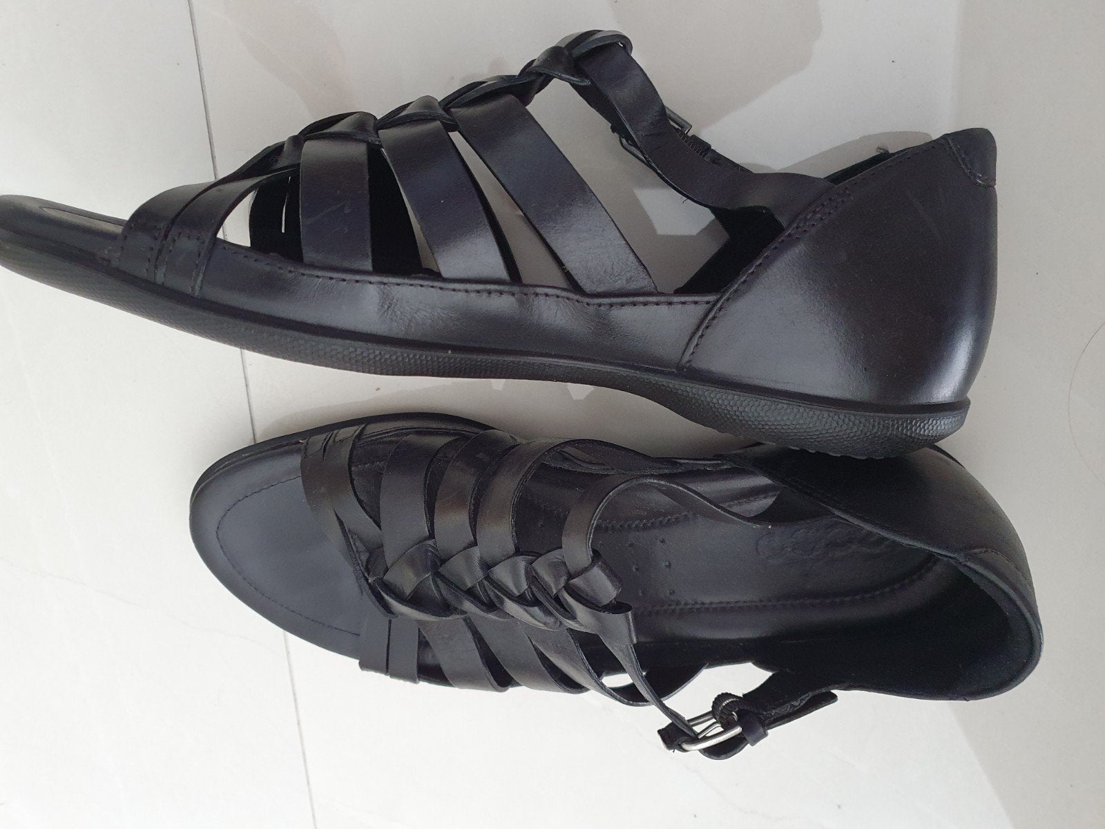 ECCO Zwarte Leren Sandalen Maat 39, Kleding | Dames, Zwart, ECCO, Zo goed als nieuw, Sandalen of Muiltjes