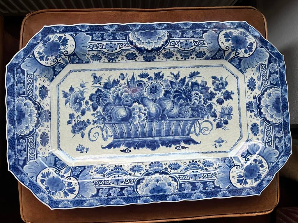 Prachtige kolossale delftsblauwe schotel porceleyne fles, Antiek en Kunst, Ophalen of Verzenden