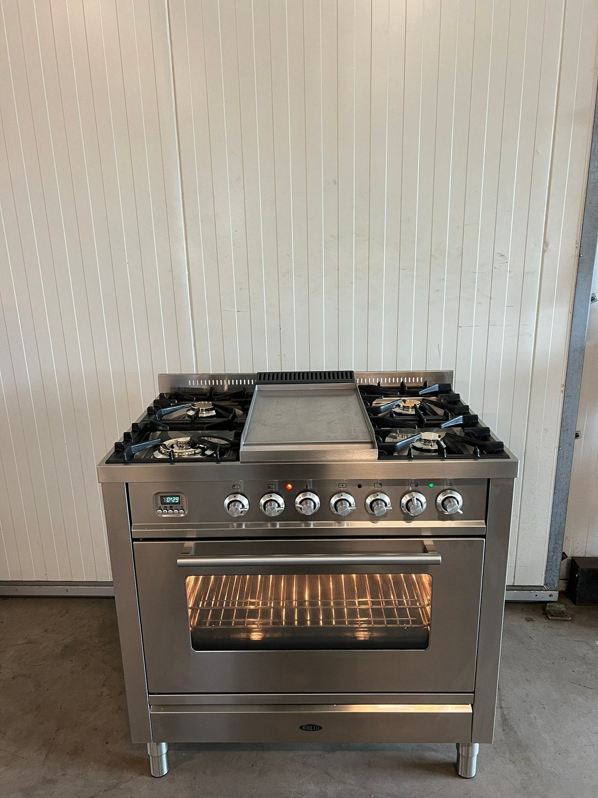Luxe Boretti fornuis 5 pits rvs inclusief afzuigkap - 90 cm, 60 cm of meer, Ophalen of Verzenden, Zo goed als nieuw, Gas