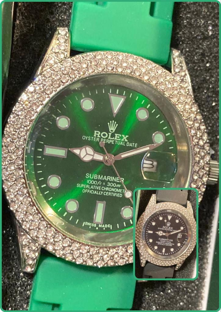 RLX SUB iced bezel en oysterflex polsband, Ophalen, Waterdicht, Nieuw, Zilver