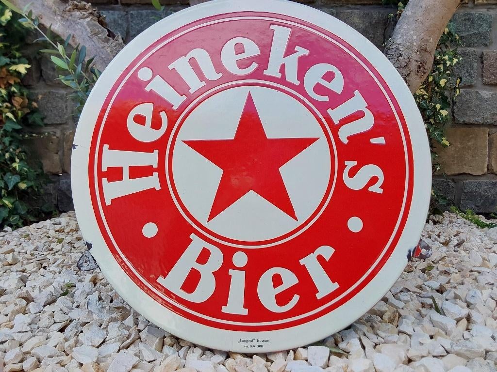 Emaille Reclamebord Bord 38 cm Heinekens Bier, Verzamelen, Ophalen of Verzenden, Zo goed als nieuw, Reclamebord, Plaat of Schild