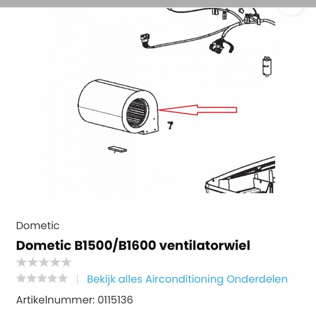 Gezocht: Dometic ventilator wiel voor B1500 dak airco, Ophalen, Gebruikt