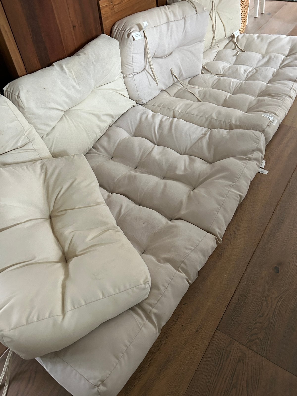 2Pallet kussens (80x120) + 5 rugkussens (60x40), Ophalen, Gebruikt