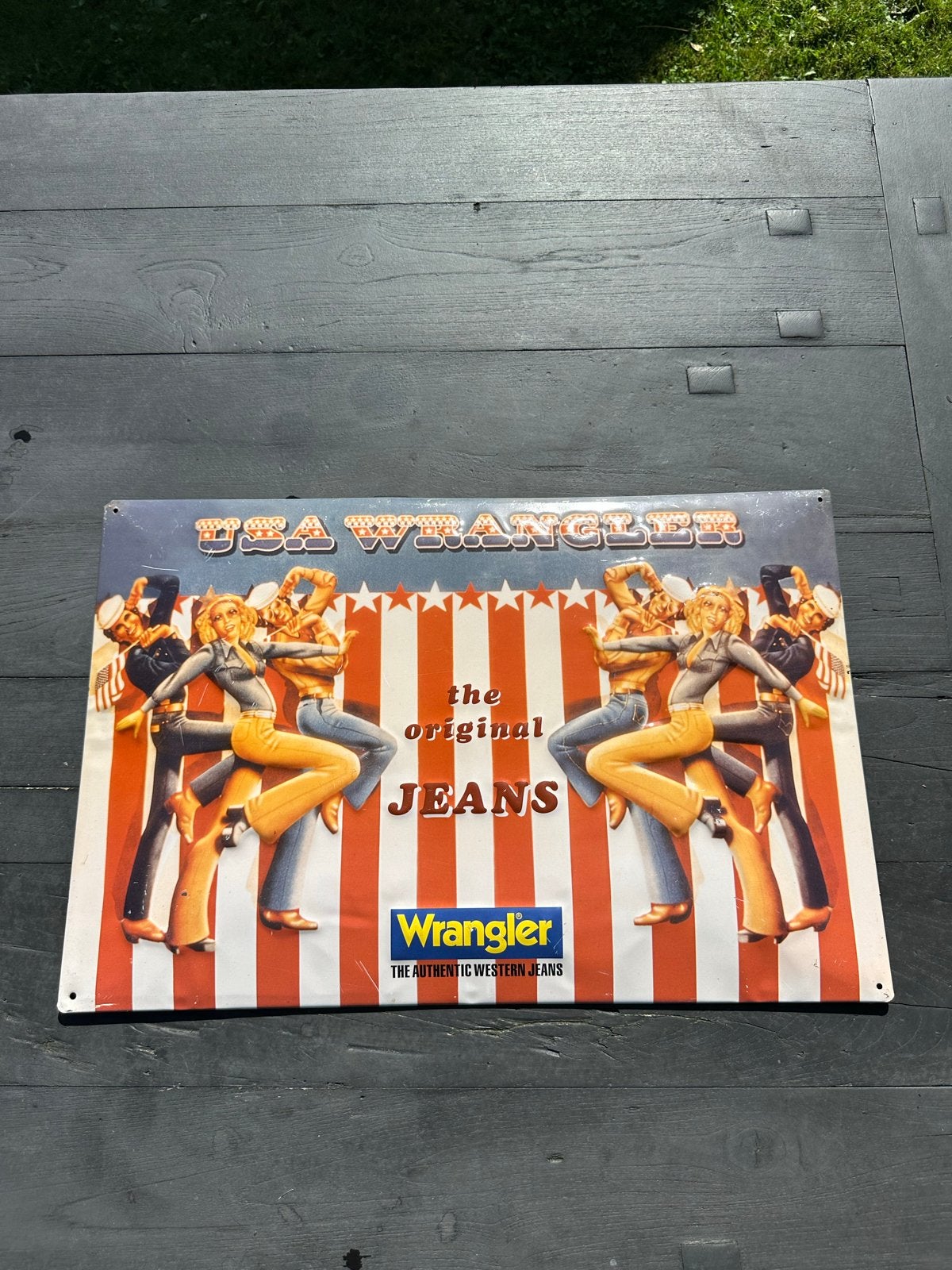 Vintage USA Wrangler Jeans Reclamebord, Verzamelen, Ophalen of Verzenden, Zo goed als nieuw, Reclamebord