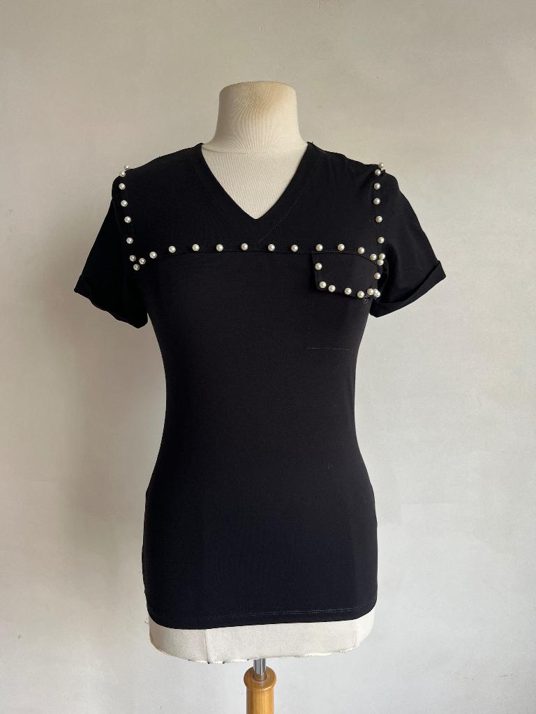 juffrouw Jansen top zwart met parels maat XS, Verzenden, Zwart, Zo goed als nieuw, Korte mouw