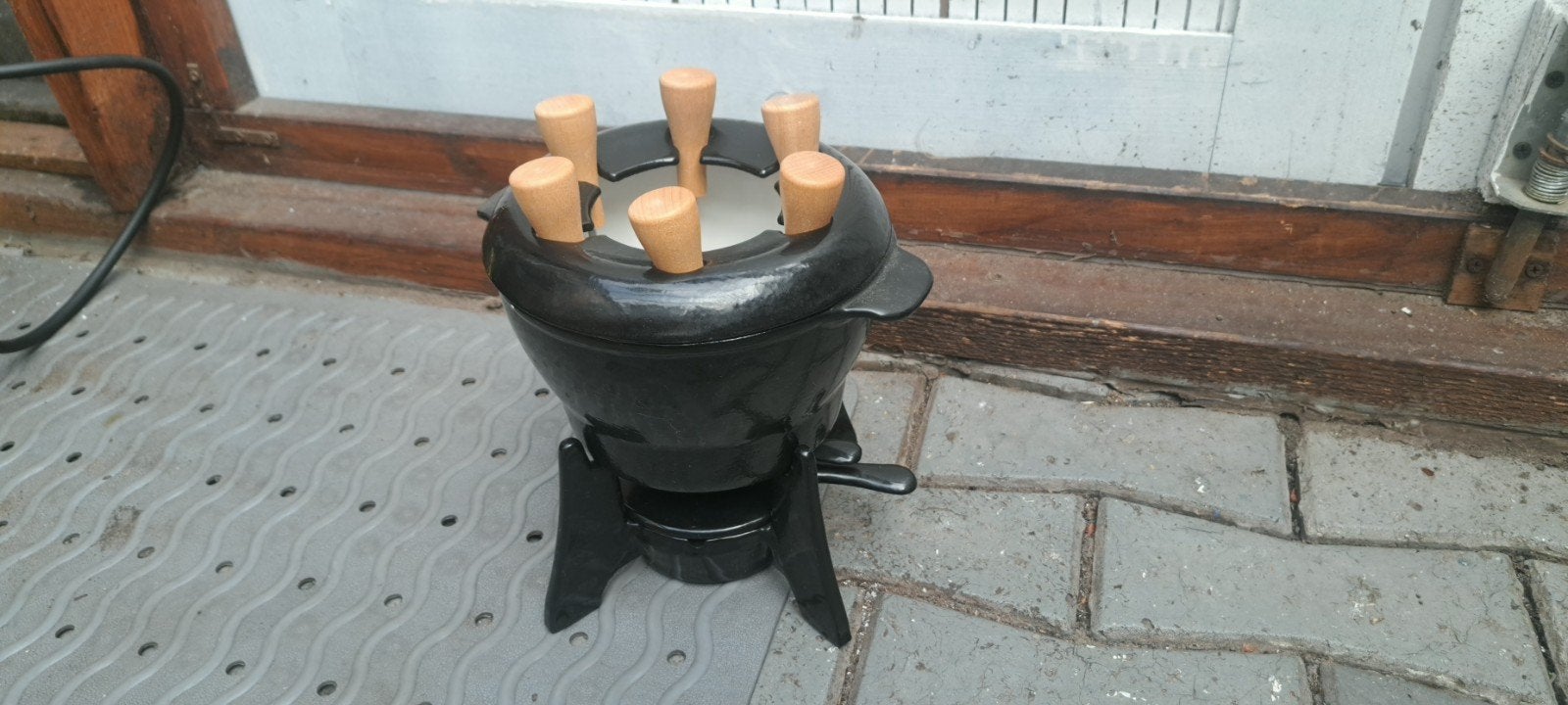 Dikke zwarte ijzeren fondueset met 6 vorken, Ophalen of Verzenden, Nieuw, Brander, Fondueset